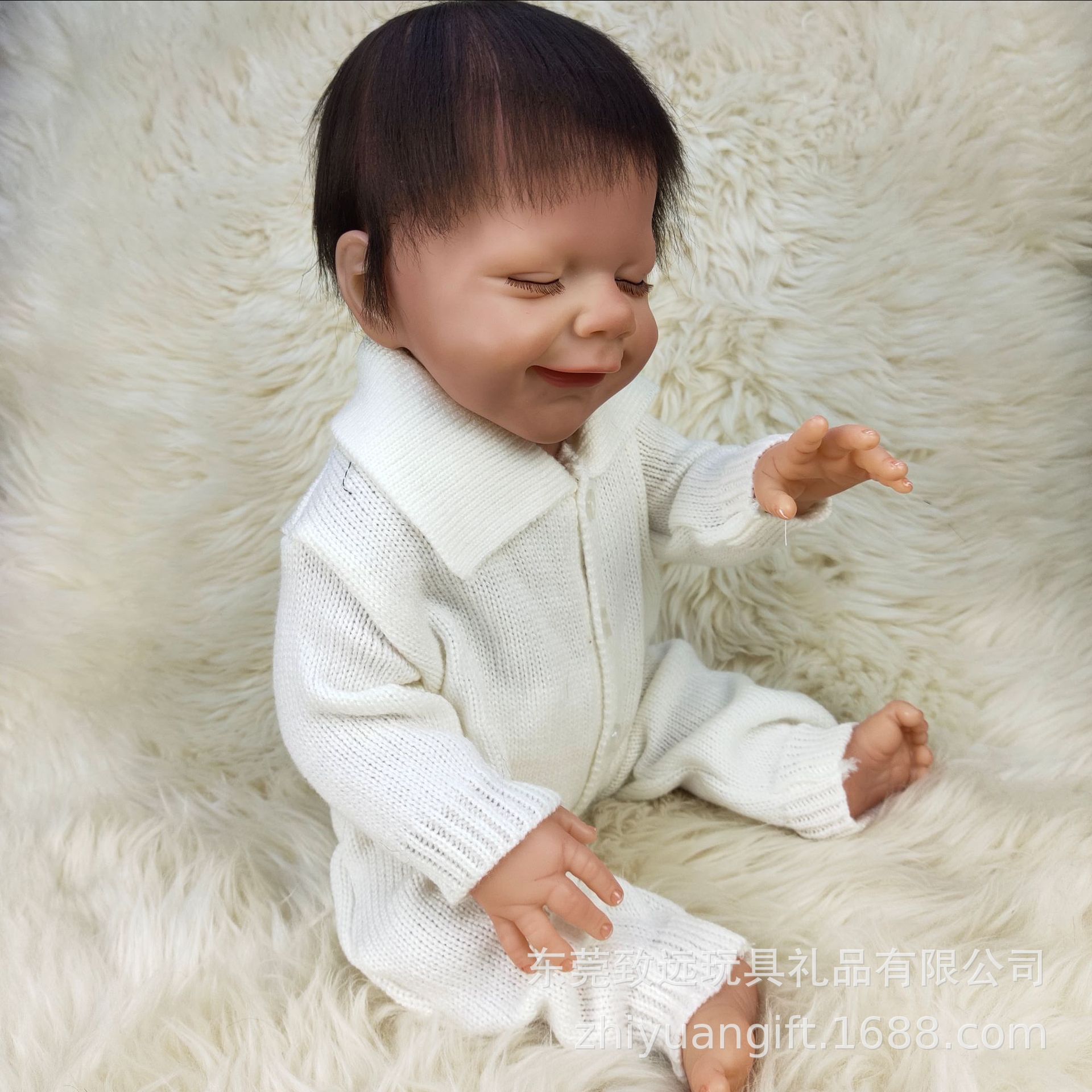 En stock 18 pulgadas ojos cerrados Smiley cara renacido muñeca suave vinilo simulación bebé acompañar niños juguete muñeca