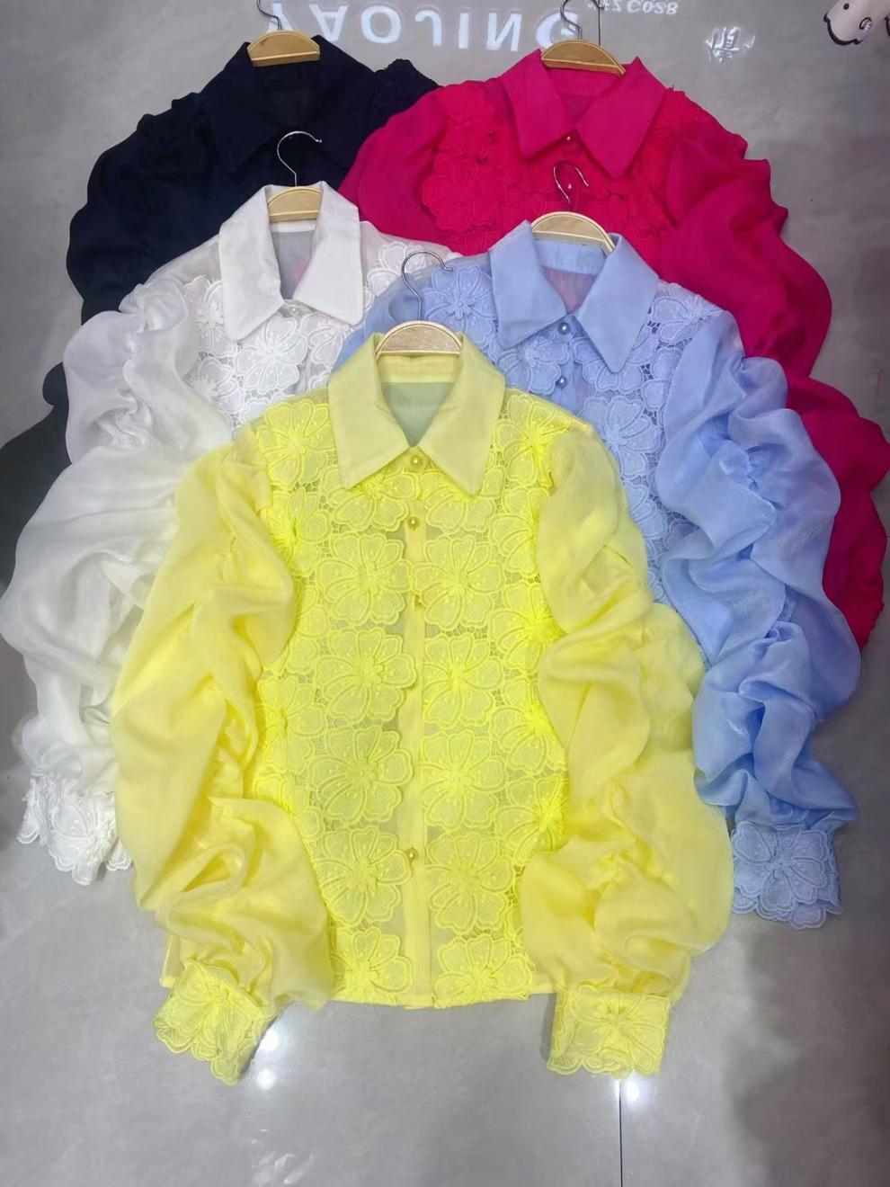 Women's Clothing Light Luxury Temperament Lapel Flower Slim Top Design Niche Single Breasted Shirt_voghion.com