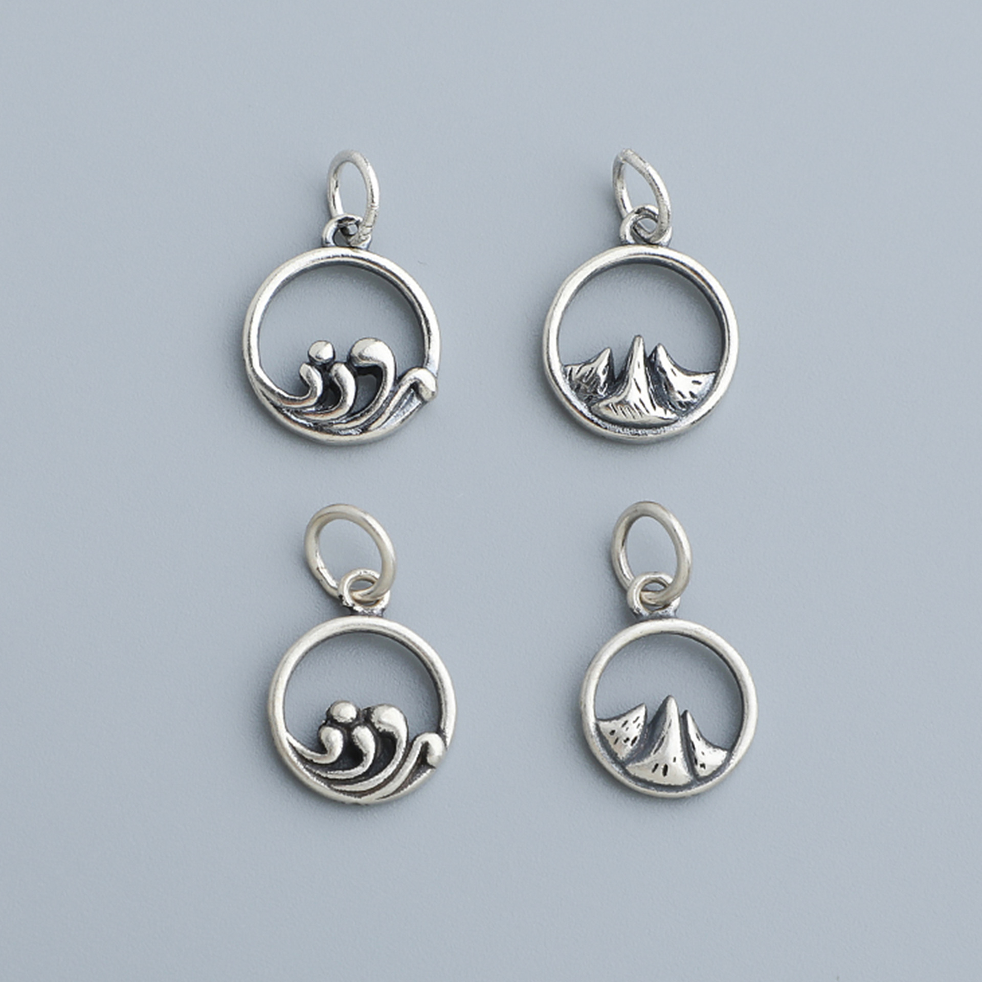 s925纯银复古泰银山盟海誓吊坠DIY手工饰品配件情侣手链项链挂件