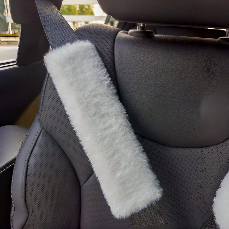 Qìchē Faux Rabbit Fur Seatbelt Shoulder Pad Winter Plush Seatbelt Cover (Seat belt shoulder pad) - white-1pc