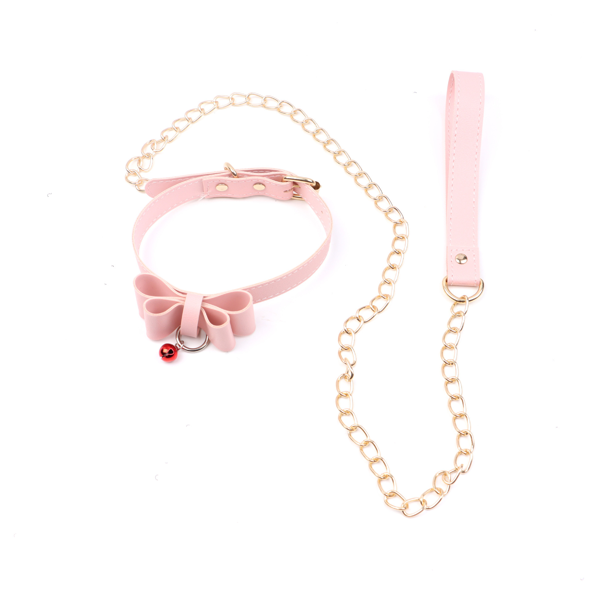 PU Bow Collar and Leash Set with Bell, SM Bondage Training Prop — detail image 7