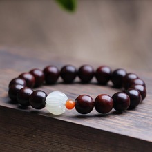 天然小叶紫檀越南芽庄蚂蚁沉单圈手串搭配晴水莲花男女款复古手链