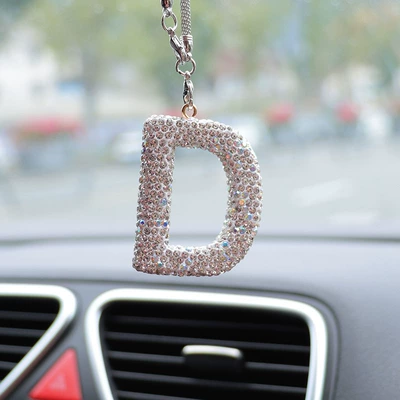 rhinestone car rearview mirror – Car hanging - d-letter-car-pendant-ab-color-transparent-diamond