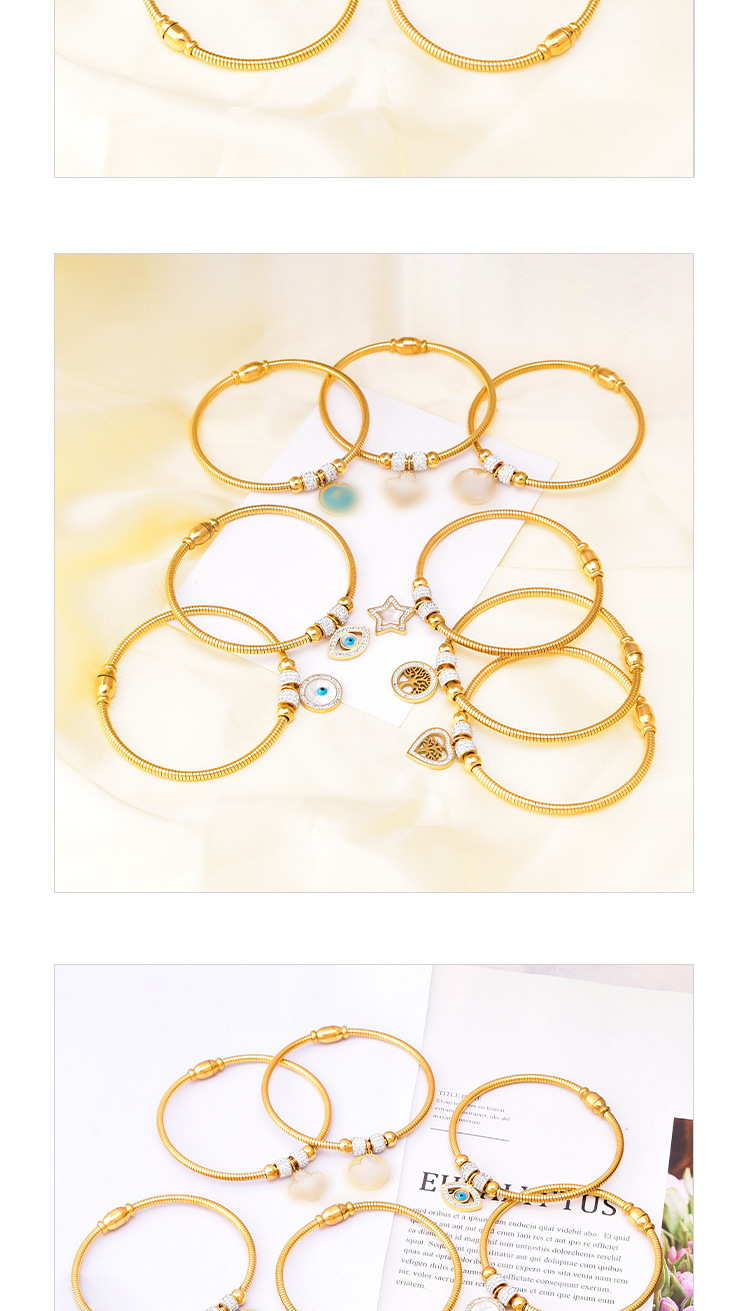 Simple Style Commute Tree Eye Flower 304 Stainless Steel 18K Gold Plated Rhinestones Shell Bracelets Bangle In Bulk display picture 1