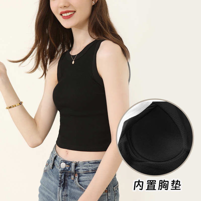 Canvaus blanco camisola desgaste interior de las mujeres con el cojín del pecho verano tocando fondo Corto Hot Girl sexy Slim top