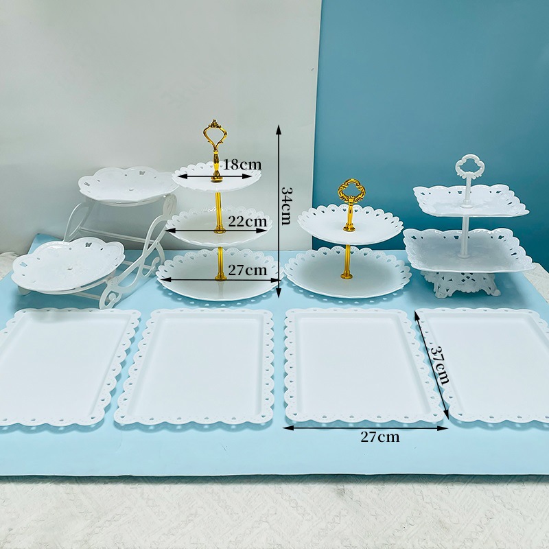 Decoración de postres de cumpleaños estante de exhibición de boda europea estante de frutas estante de pastel de plástico bandeja de bocadillos