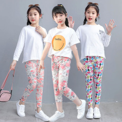 2023 Spring and Summer Girls' Leggings Modal Thin Printed Nine-Point Candy Color Tights Children's Pants Wholesale Dropshipping