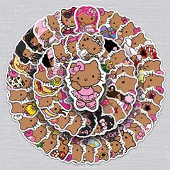 50 ブラックレザー KT 猫落書きステッカーパーソナライズされたクロスボーダー漫画かわいいサンリオ装飾携帯電話ケースウォーターカップステッカー
