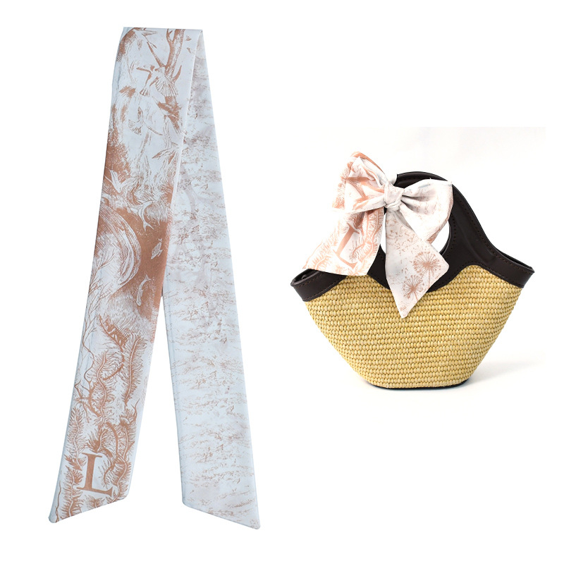 Primavera y verano de moda casual bolsa de decoración bufandas flores de seda de alta calidad 24 letras largas tiras multipropósito