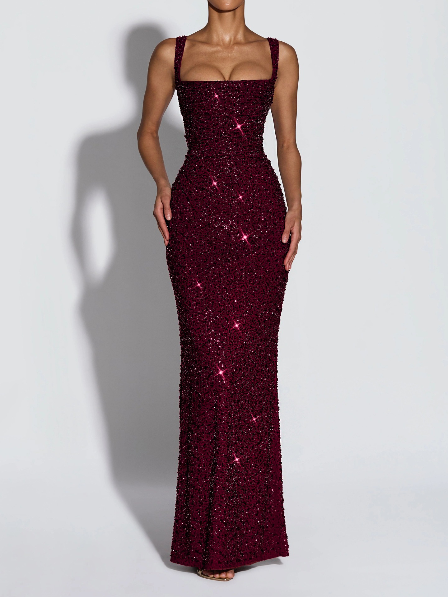Qadın üçün uzun bədəni oturan sequinli ziyafət paltarı