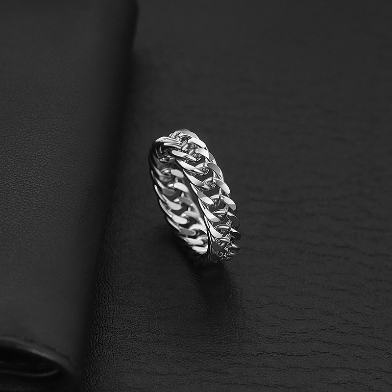 Titanium Cuban Chain Ring For Men Stainless Steel Simple Band_voghion.com