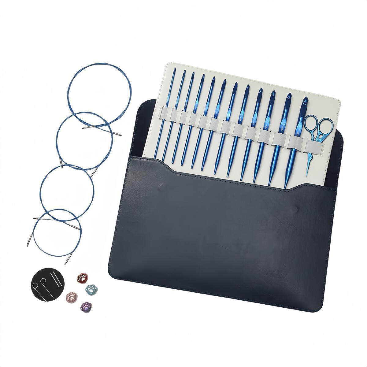 Crochet de tejido transfronterizo azul de alúmina tunecina crochet 12 conjuntos 3.0 - 10.0 paquete PU color sólido