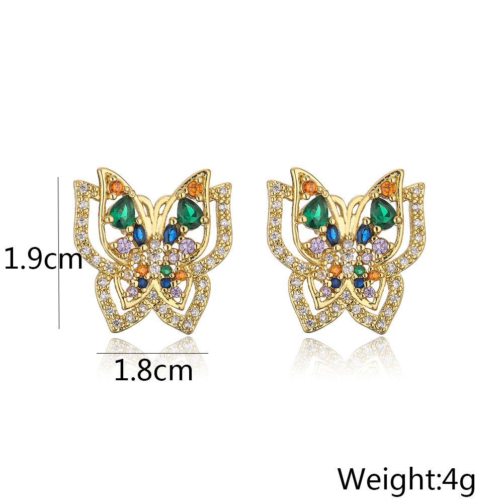 Fashion Butterfly Copper Plating Inlay Pearl Zircon Ear Studs 1 Pair