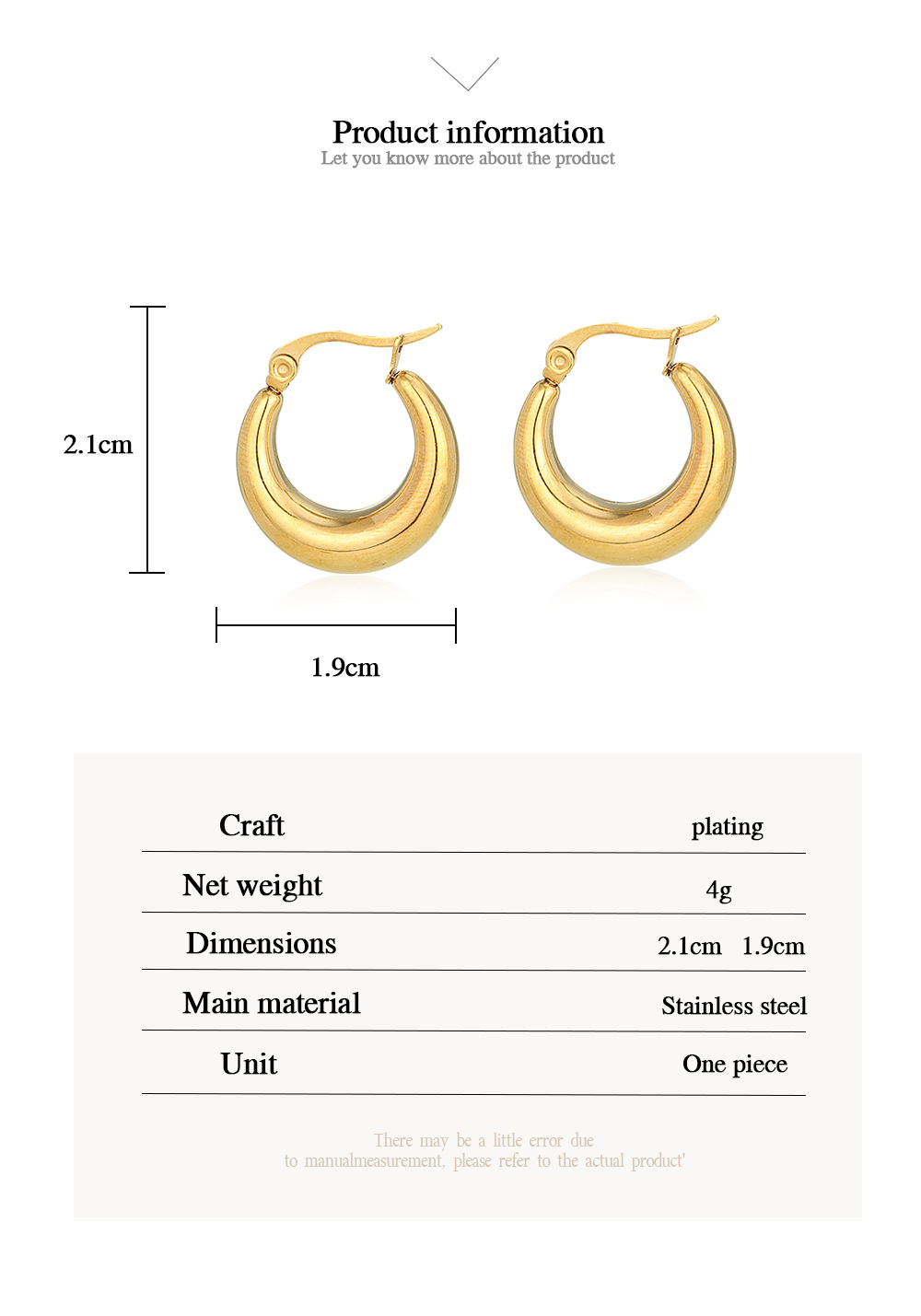 Rétro Forme C Placage Acier Inoxydable Pas D'Incrustation Des Boucles D'Oreilles display picture 2