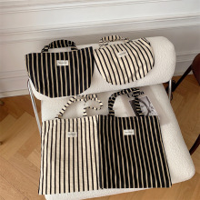 31074 新款2023拼织条纹帆布托特包大容量上课手提包上班族单肩包