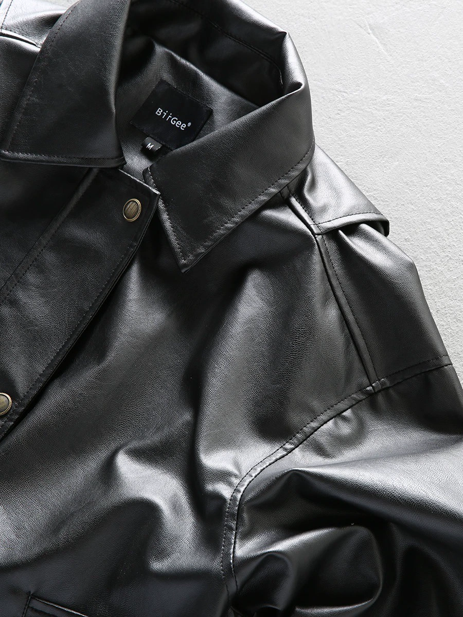 Jacket, polyurethane retro black set, American style, loose fit