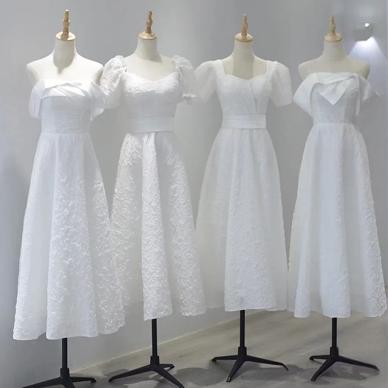 Girlfriend Sisters Bridesmaid Dress Vocal Art Test Host Dress White French Banquet Dress Girlfriend Sisters Bridesmaid Dress Vocal Art Test Host Dress White French Banquet Dress