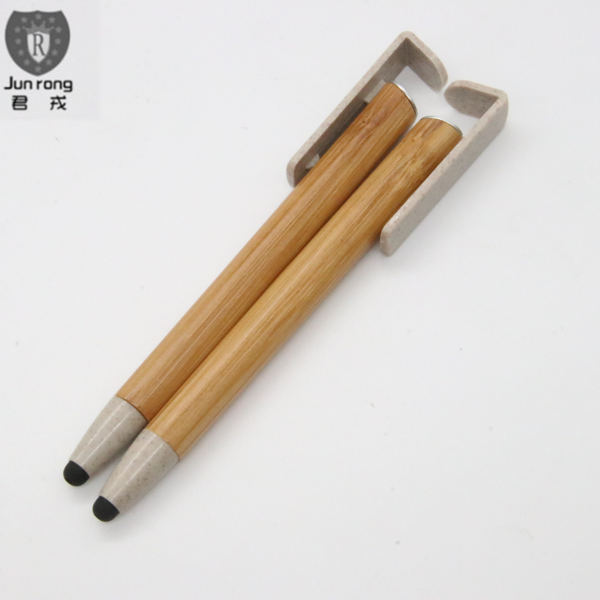 Soporte para teléfono móvil pluma color natural material de paja de trigo multifuncional bolígrafo pantalla táctil pluma de aceite láser logo prensa de Bambú