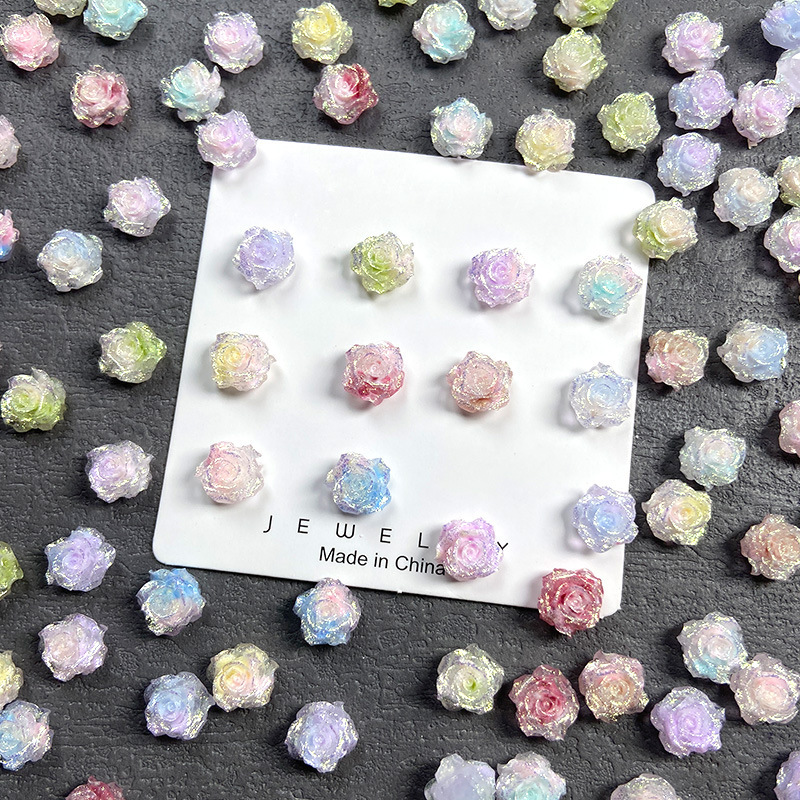Explosions Fog Sea Double Color Fine Flash Jasmine Nail Art Jewelry Luminous Soft Flower Handmade DIY Earrings Nail Art Decorations