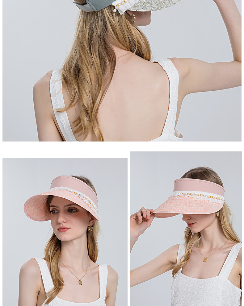 Fashion Pearl Lace Female Summer Sun Empty Top Straw Hat display picture 1