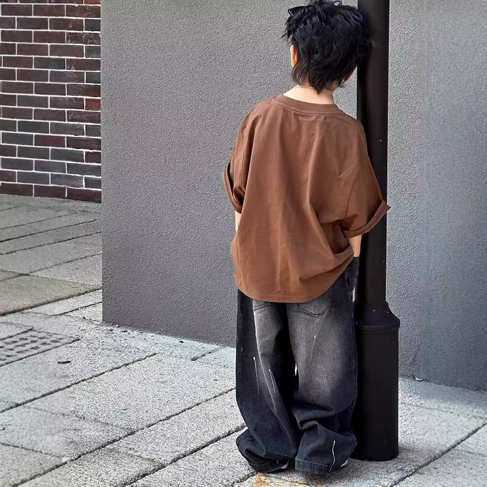 Autumn children's jeans for boys, casual trousers, Korean style, loose straight fit