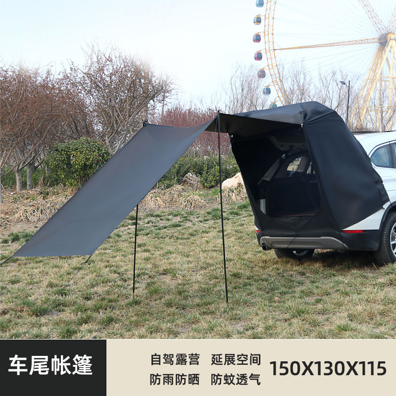 屋根テントsuv車の後ろにテントを伸ばして、自分で屋外キャンプ車の車の日除け車のサイドテントを旅行します。|undefined