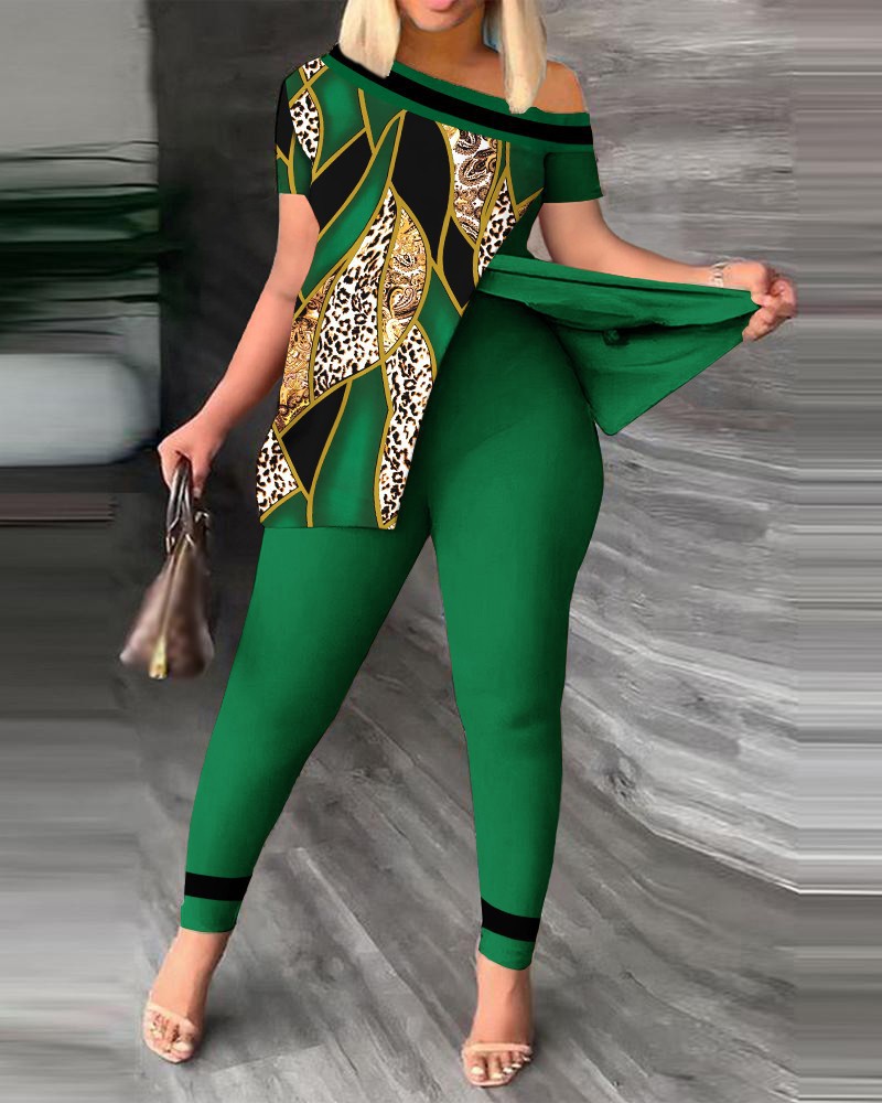 2024 Autumn European And American Cross-Border Women's Asymmetrical Neck Long Pants Two-Piece Set_ecoleips.com