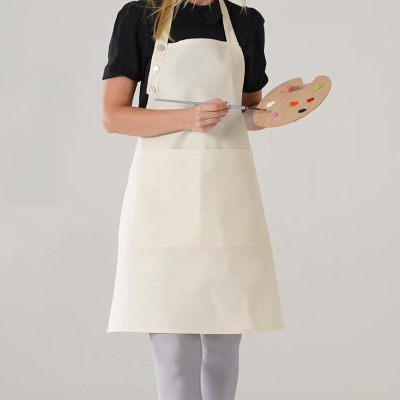 Amazon delantal transfronterizo cuello 3 botones ajustable pintura de cocina manicuría ropa de trabajo delantal logo personalizado