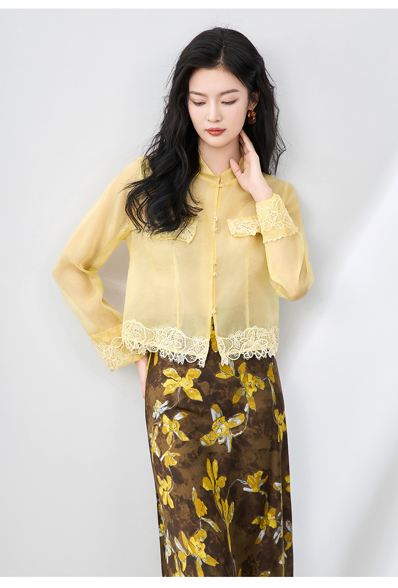 Áo sơ mi dài tay lụa organza cao cấp kiểu Trung Quốc mới mùa hè — Màu đen chi tiết 27
