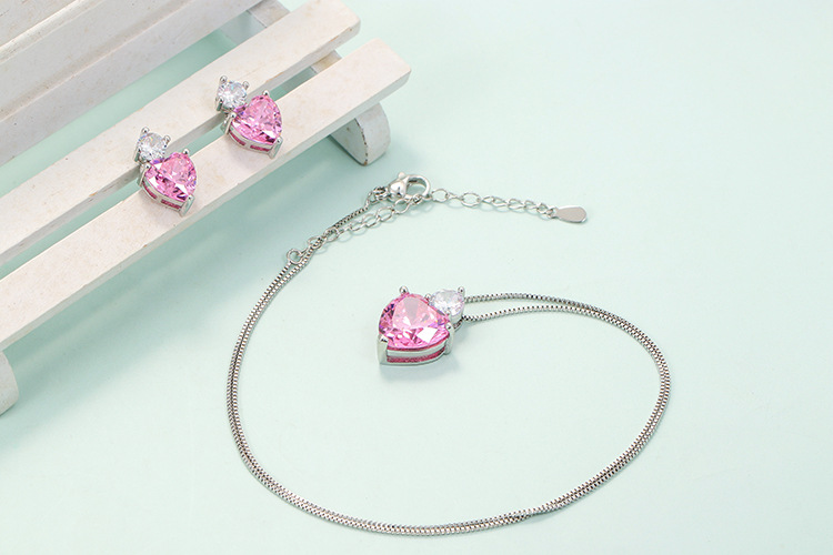 Copper Material Copper Inlay Heart Shape Zircon Earrings Necklace