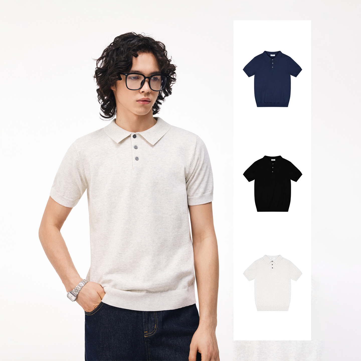 Lp "Old Money Style" Casual and Versatile Polo Collar Solid Color Short-Sleeve Knit Tee26 Spring/Summer Unisex Model