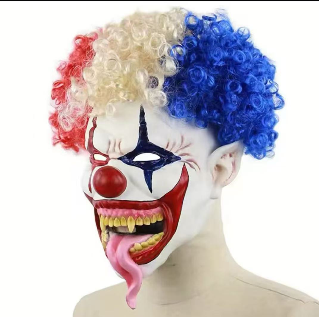 Máscara de payaso con cabeza explosiva Máscara de payaso con lengua larga y boca grande