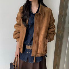 韩系简约风博主鹿皮绒夹克外套  女装上衣工装复古廓形宽松上装