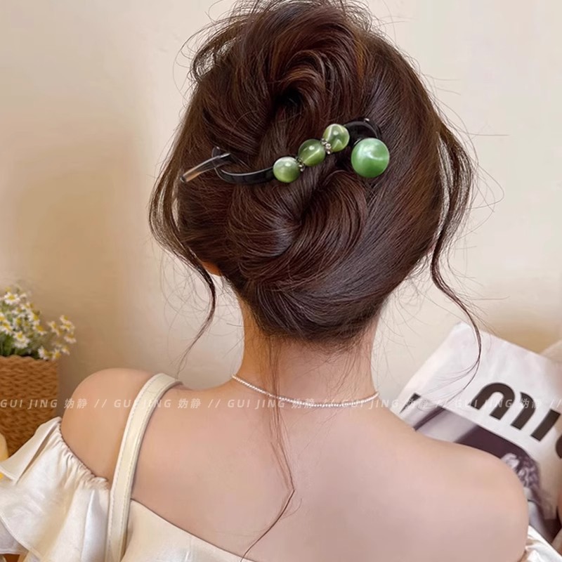 女性用のハイエンドのグリーンボールツイストヘアクリップ、後頭部に引っかからない夏のヘアクリップ、アヒルのくちばしクリップ