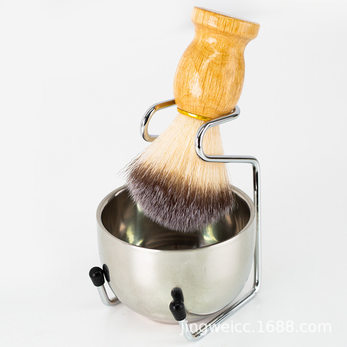 Wood Handle Mustache Brush Shaving Brush Set Mustache Brush Bowl Holder Men's Foam Manual Shaving Trimmer Three-Piece Set 