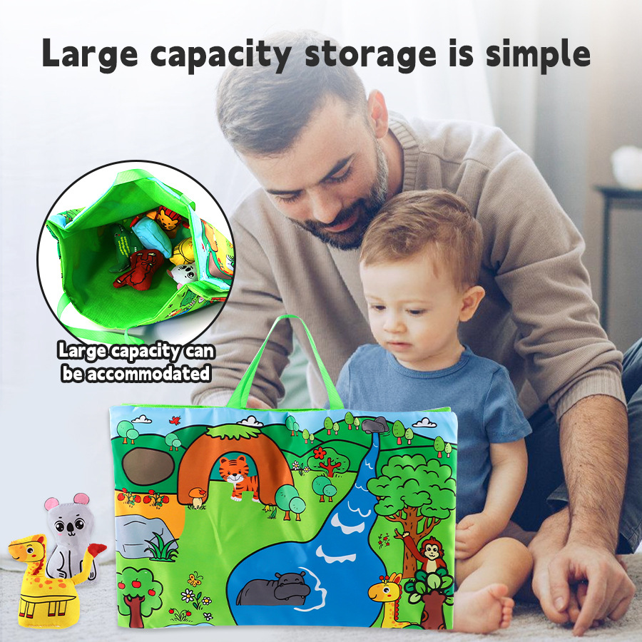 Manta de juego de bebé transfronteriza, almohadilla de almacenamiento de animales, tela de animal tridimensional, bolsa de libro, alfombra de arrastre, juguete educativo