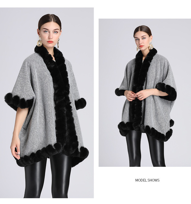 Extra Fleece extra dicker Pelzkragen Umhang locker große Größe Strickjacke Mantel Frau_voghion.com