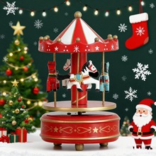圣诞树旋转木马音乐盒玩具创意生日礼物桌面摆件装饰发条式八音盒