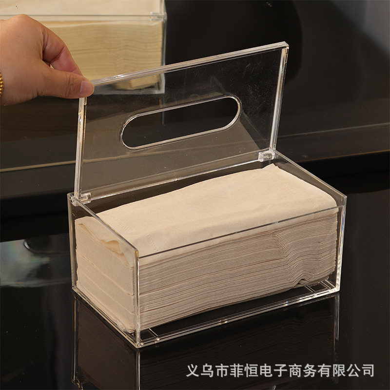 Caja de pañuelos de acrílico transparente caja de pañuelos creativa Europea clamshell caja de pañuelos de coche en stock al por mayor
