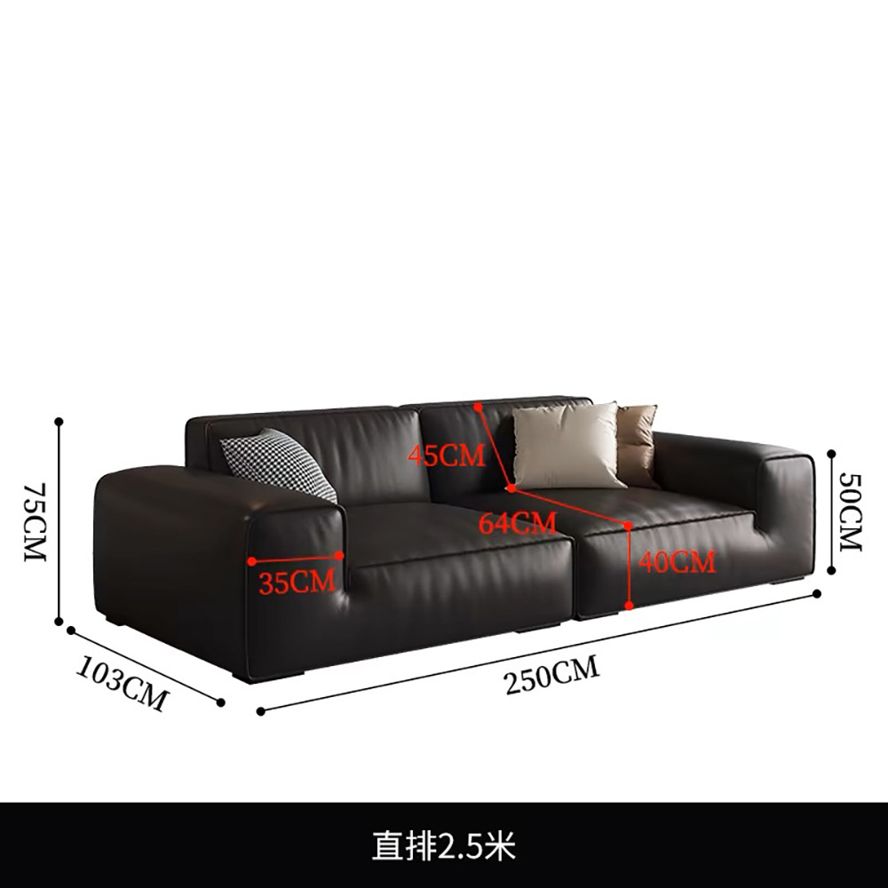 Sofá de piel de cabeza de vaca negra grande con bloque de tofu simple moderno, sala de estar, apartamento pequeño, resistente a los arañazos, cómodo, sofá de piel de vaca real image 10