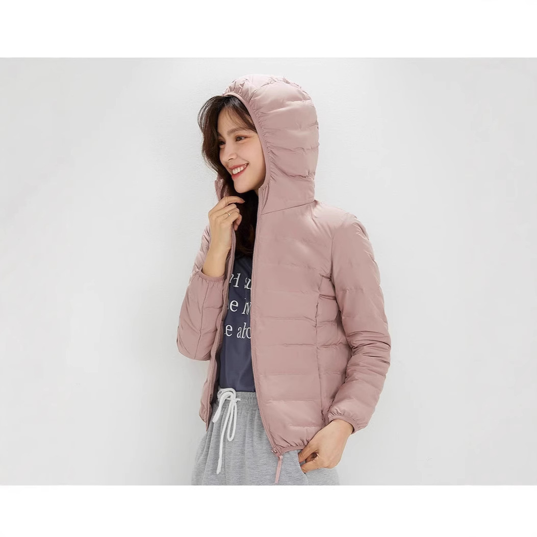 轻薄90白鸭羽绒服女短新款无缝连帽时尚修身外套大码秋冬工厂批发