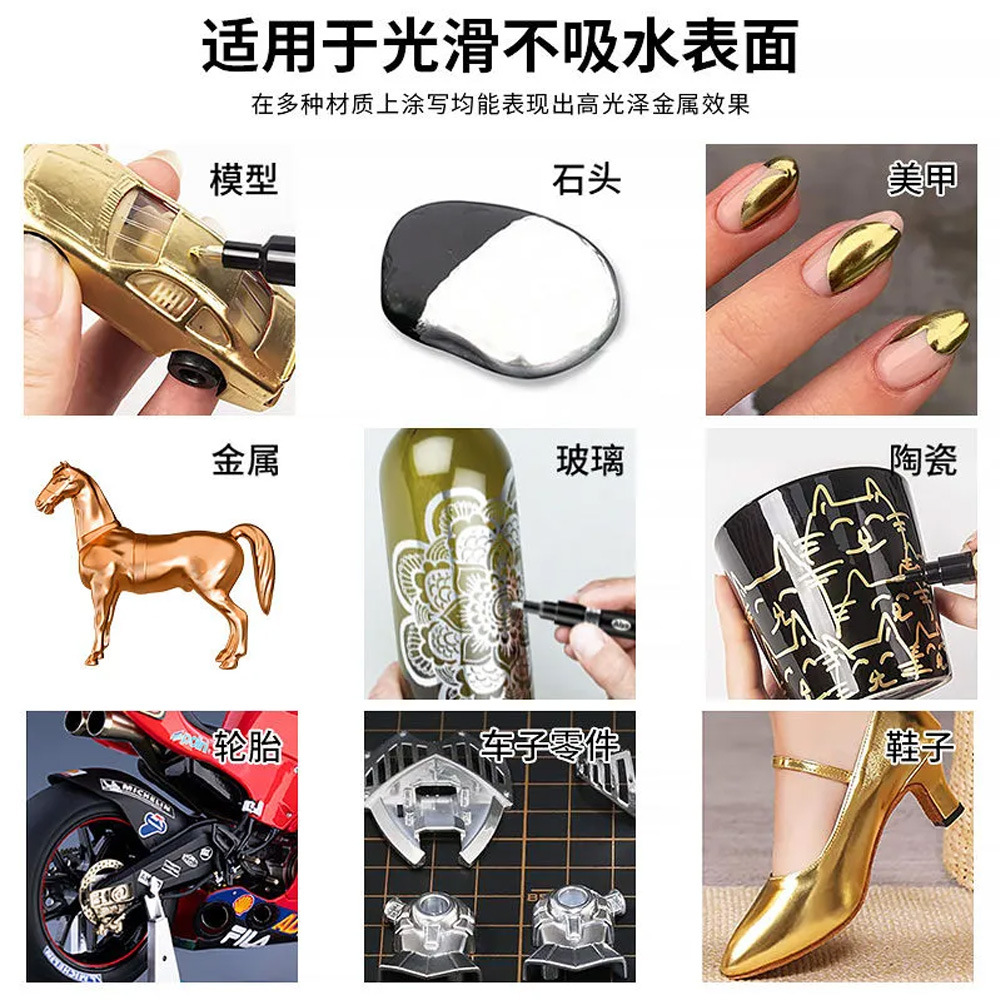 Galvanoplastia metálica modelo de pluma de espejo de pintura de color de pintura de color de pluma de pintura de cromo impermeable de secado rápido de resaltado de pluma de marca