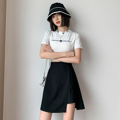 Hip-covered skirt large size black A-line high waist slit skirt summer 2025 new short skirt irregular skirt women