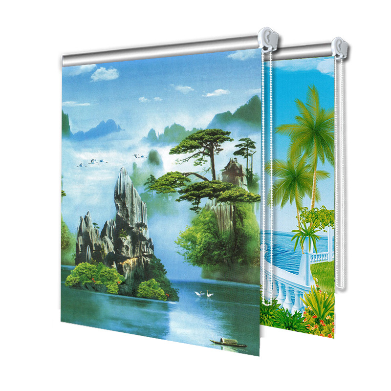 Roll-Up Curtains Adjustable Hand-Pulled Punch-Free Kitchen Bedroom Office Bathroom Bathroom Waterproof Full Blackout