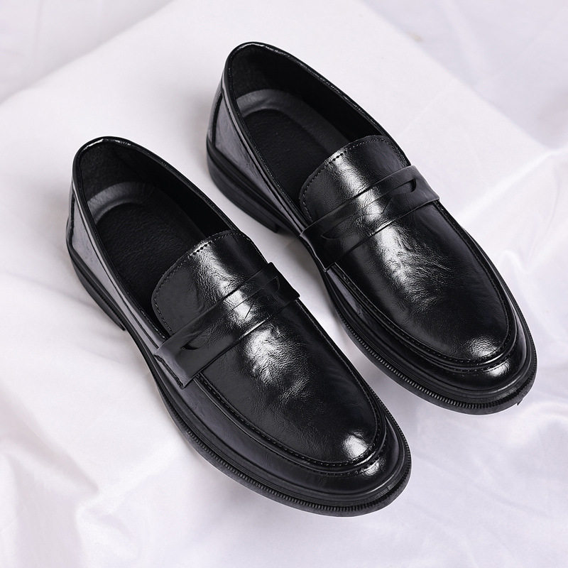 Giày da nam công sở cổ thấp thoáng khí tăng chiều cao gót 3-5 cm — Màu đen BK-5