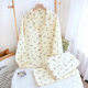 New pastoral style spring and autumn double-layer cotton gauze pajamas women can wear outside long-sleeved trousers pajamas home wear suit