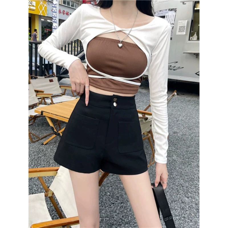 Высок Waist black шорты для подростков - стильные, свободный крой, идеальны для весенних занятий на отдыхе!