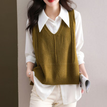 韩版百搭减龄马甲毛衣女2024秋冬新款休闲外穿V领针织背心上衣潮