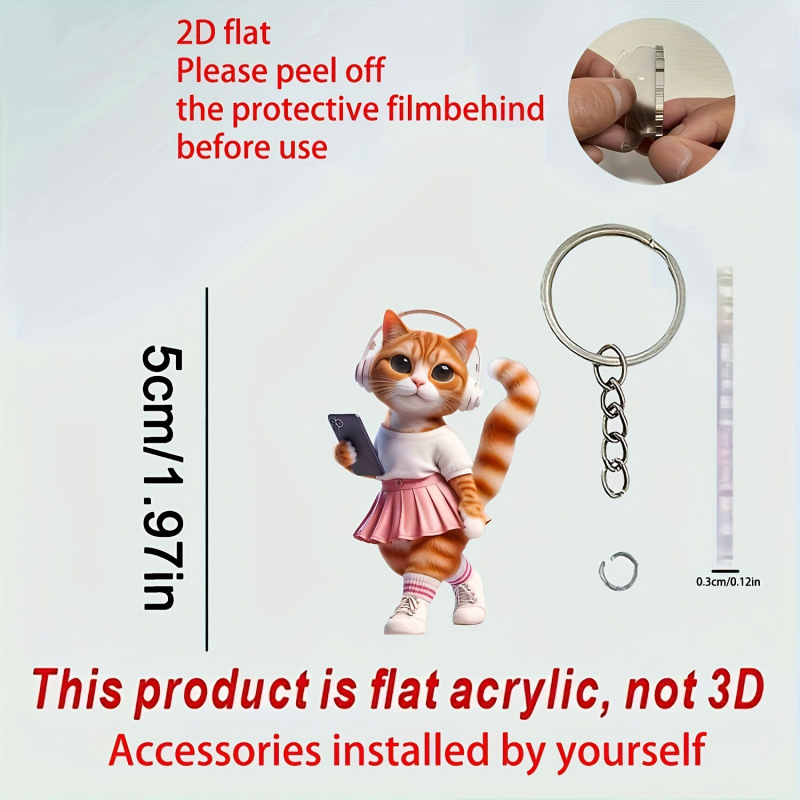 Nuevos productos transfronterizos 2D acrílico plano acondicionamiento físico belleza gatito colgante llavero image 2