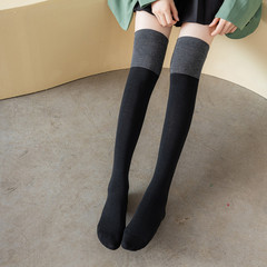 New Color-blocked Knee-high Socks Black and Grey Striped Women's Spring and Autumn Fashion Leggings Socks Spliced Up to the Knee Trendy Internet Famous Socks